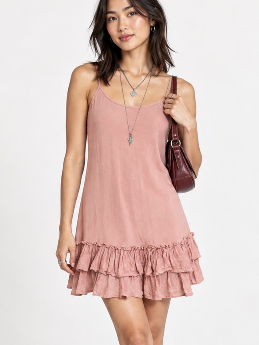 Oddi Ruffle Hem Mini Dress Dusty Rose Boho Fairy Grunge Large